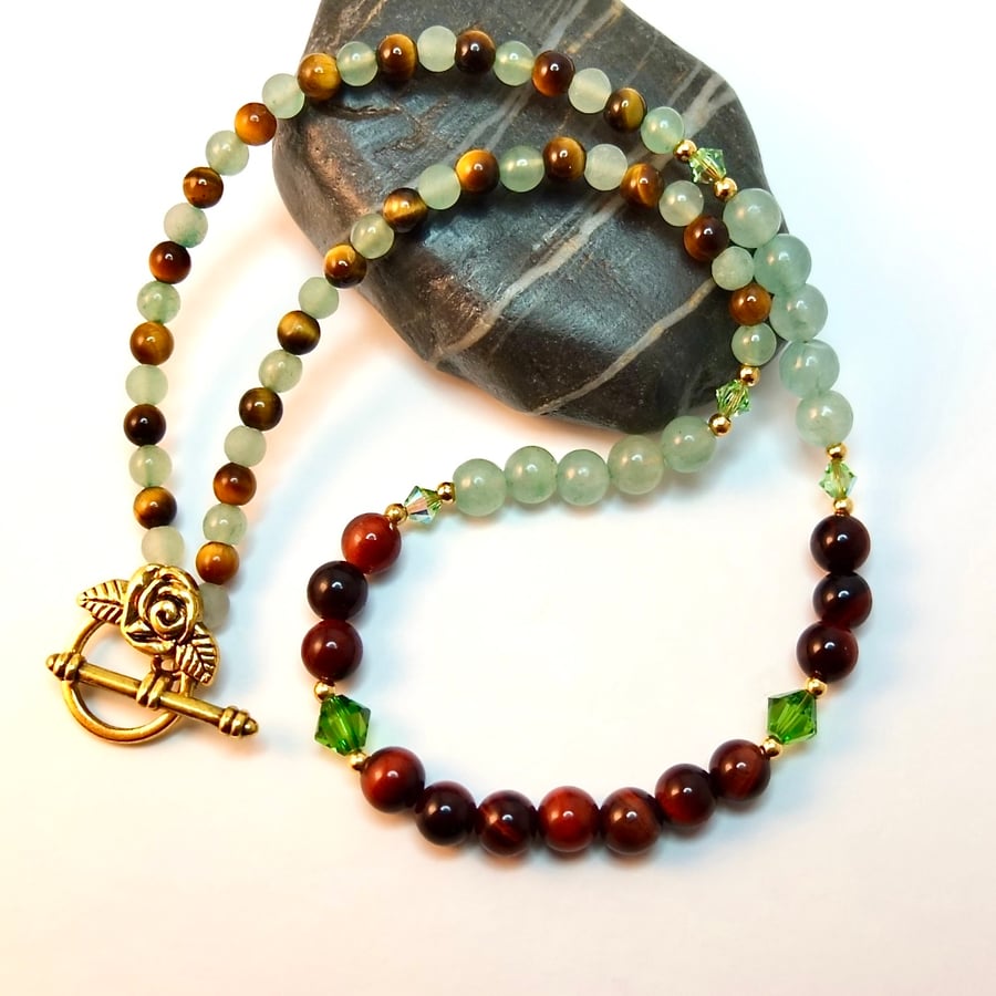 Tiger's Eye And Green Aventurine Necklace - Handmade In Devon