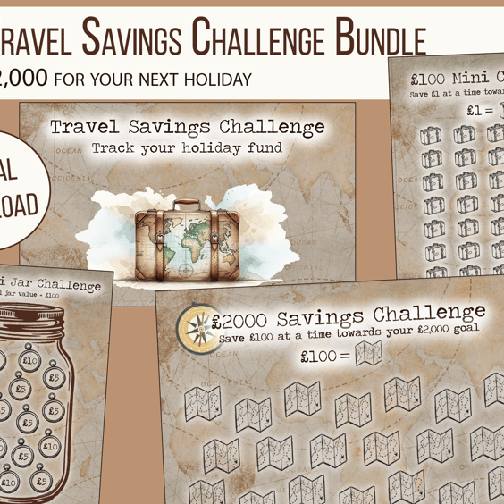 A6 Travel Savings Challenge Printable, Holiday Savings Tracker, Digital Download