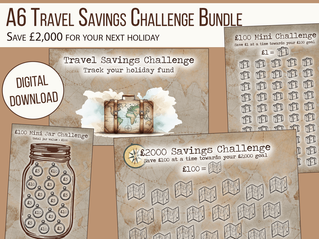 A6 Travel Savings Challenge Printable, Holiday Savings Tracker, Digital Download