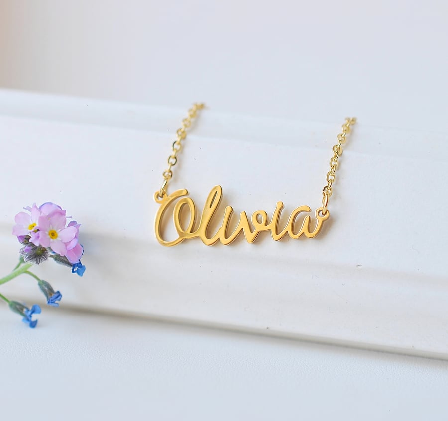 18k Gold plated Olivia nameplate name pendant necklace, Lauren birthday gift