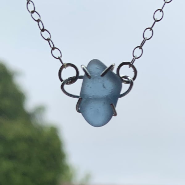 Pale blue seaglass and Sterling silver pendant
