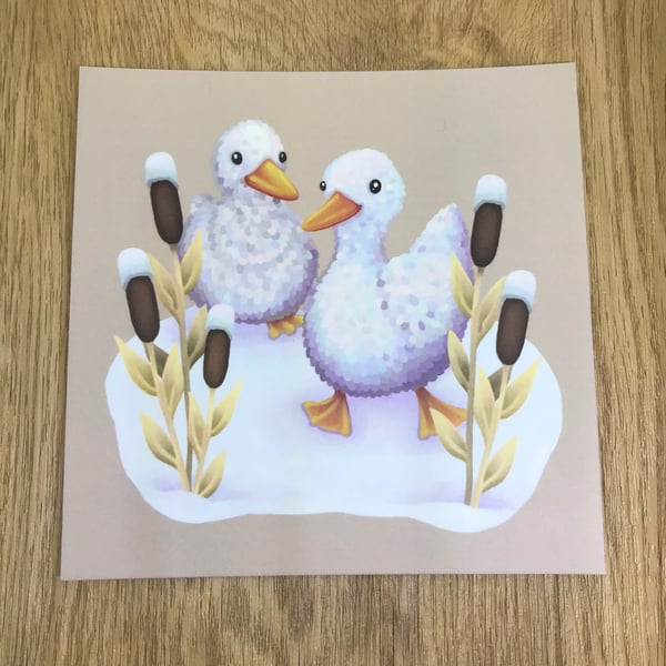 Ducks Square Post Card Print