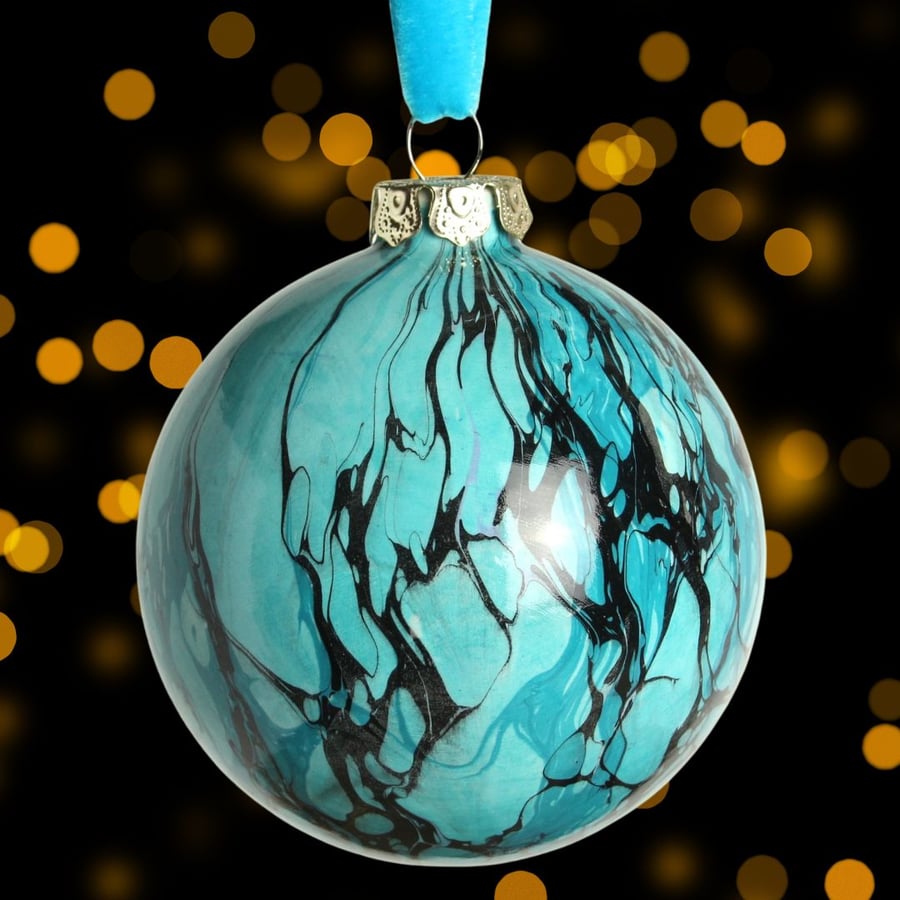  Large ceramic marbled Christmas bauble "Turquesa" Espirito dos Minerais range