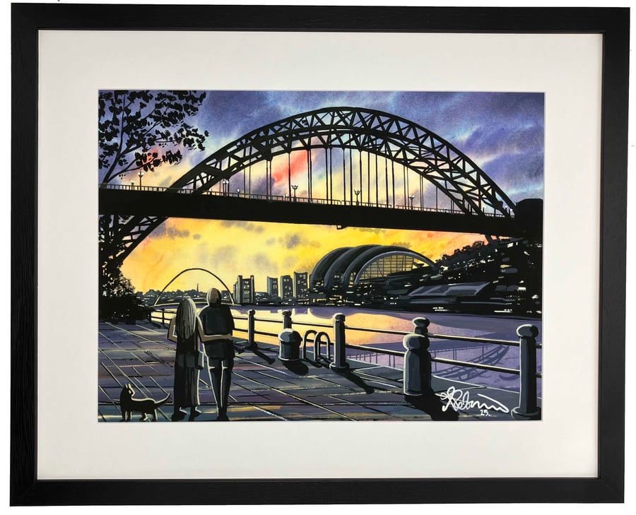 Newcastle, Tyne Bridge Cityscape Landmark Art Print 20" x 16" Frame