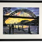Newcastle, Tyne Bridge Cityscape Landmark Art Print 20" x 16" Frame