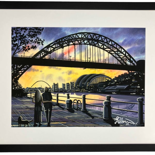 Newcastle, Tyne Bridge Cityscape Landmark Art Print 20" x 16" Frame