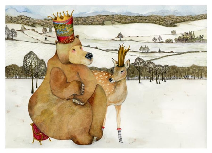 Bear King and Deer Queen Print A4 Giclee illustration print