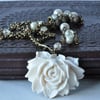 Cream Flower, Czech Glass & Crackle Quartz Bead Necklace