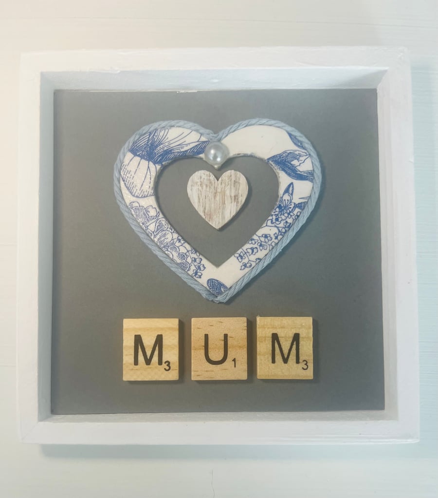 Handmade Decoupage Heart Frame 12cm x 12cm Matt White Grain Finish