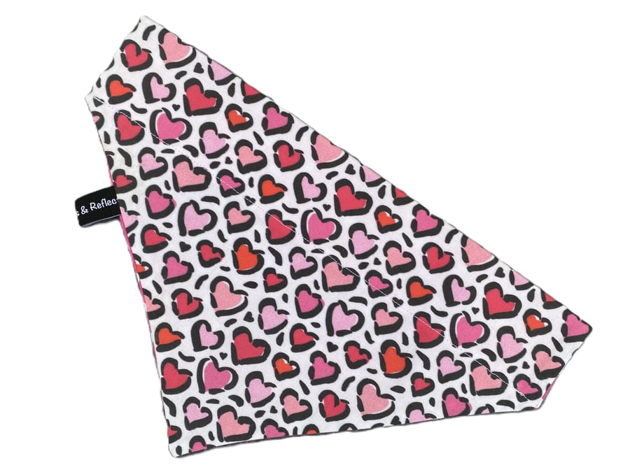 Dog bandana or neckerchief, over the collar bandana, pink and red love hearts