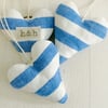 LAVENDER HEARTS - set of 3, blue and white stripes