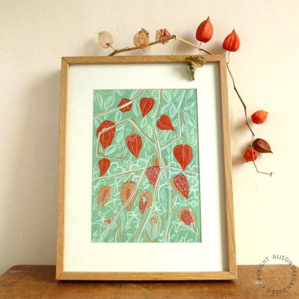 Physalis LINO PRINT CHINESE LANTERNS