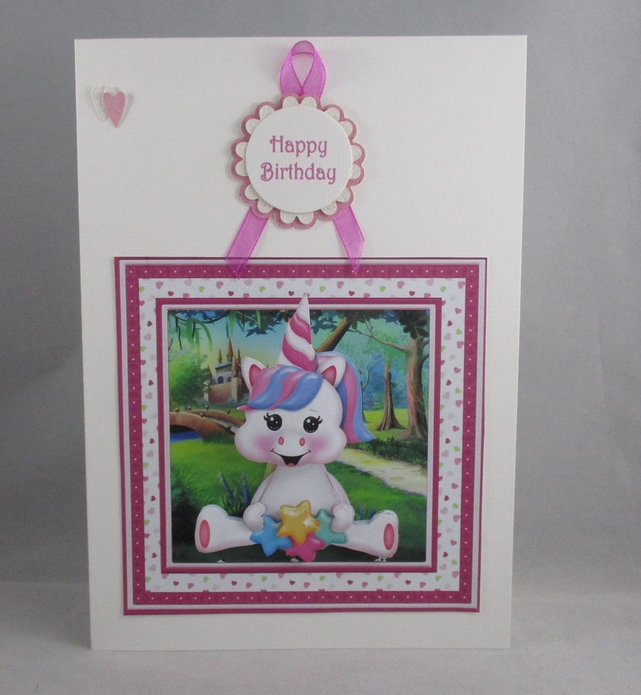 Wobbly Head Unicorn Decoupage 3D Birthday Card,Personalise