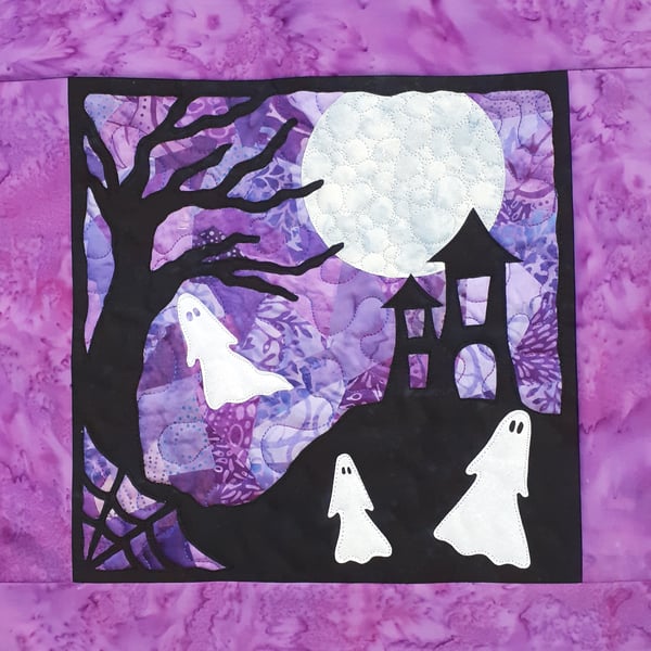Ghosts Halloween Pattern Art Quilt Panel