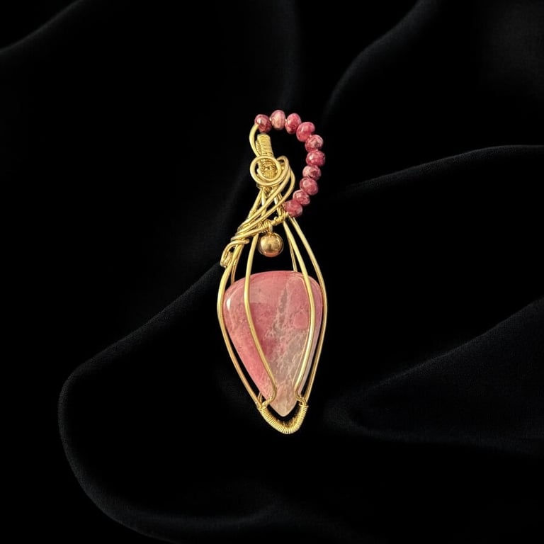 Rhodonite & Faceted Garnet Pendant - 18” Gold Plate Chain