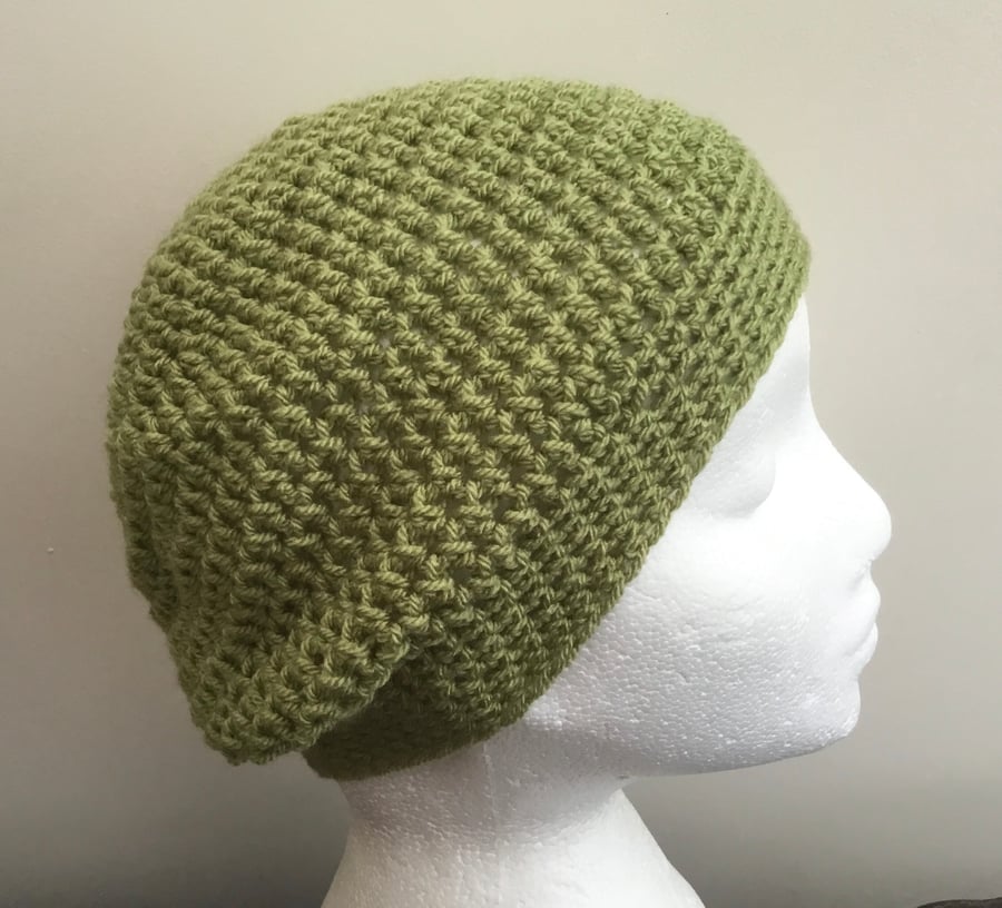 Light Muted Green! Lovely Green Crocheted Beanie, Soft Beret or Slouchy Hat!