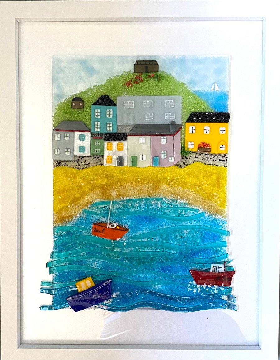 St Ives  landscape -fused glass art picture