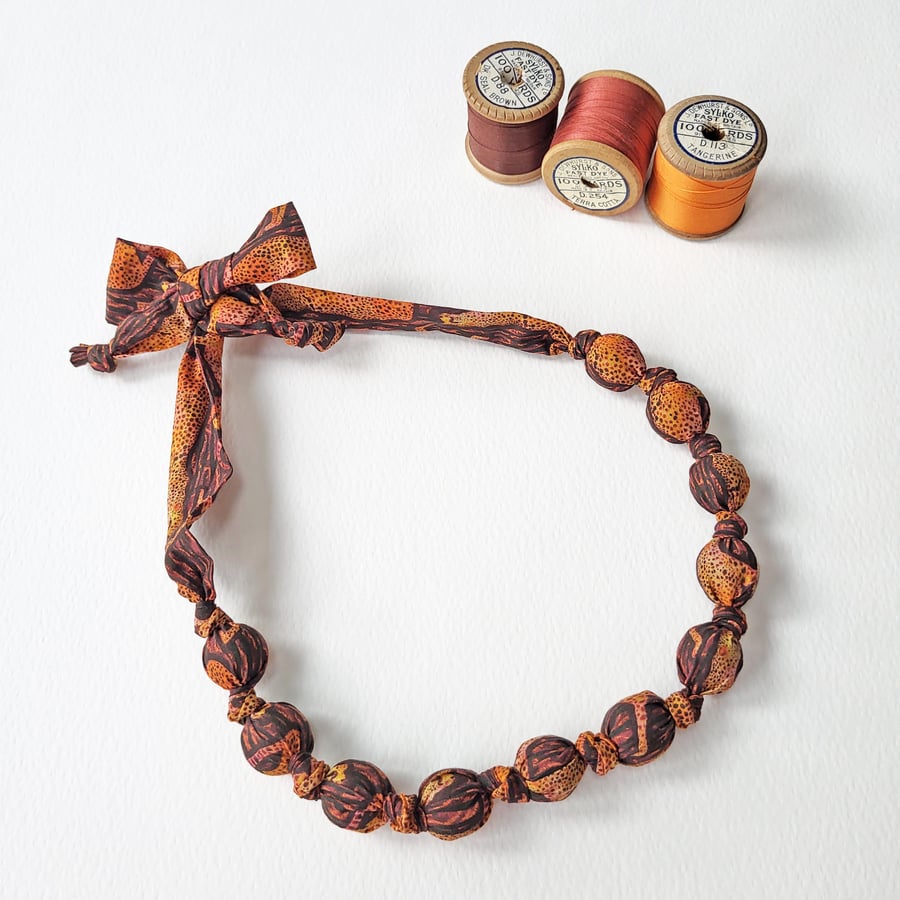 Orange, Brown & Black Liberty Cheetah Print Fabric Necklace - Meet the Cheetahs