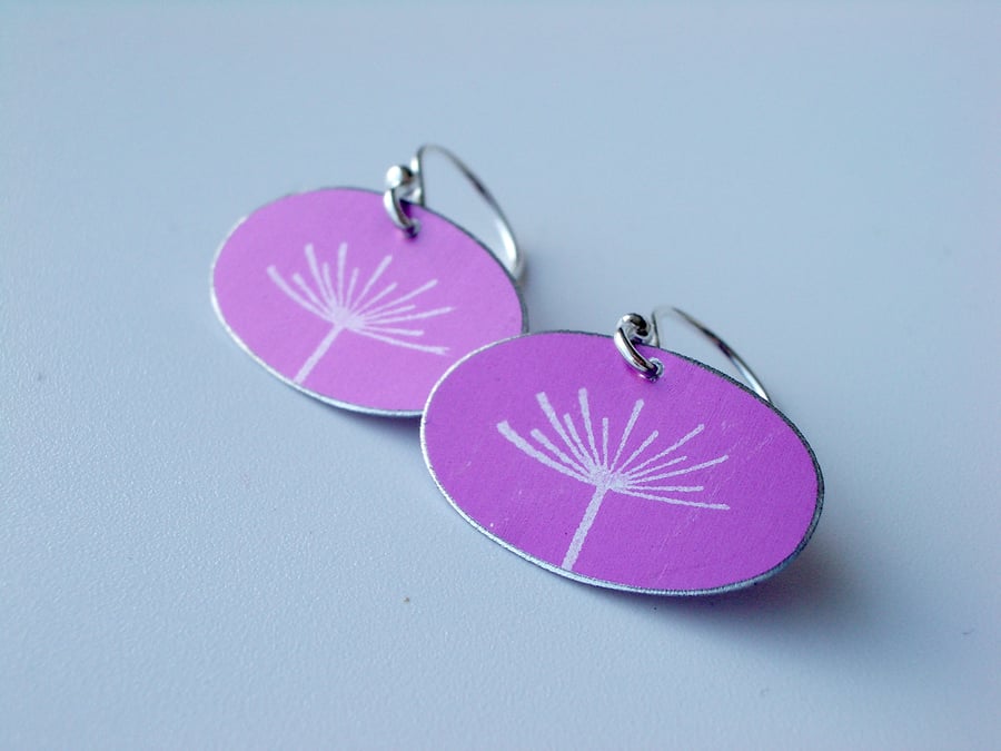 Dandelion seed earrings in pink and silver