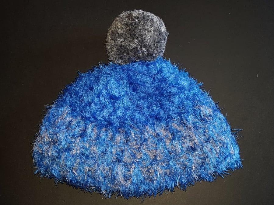 Blue and Grey Chunky Crochet Hat