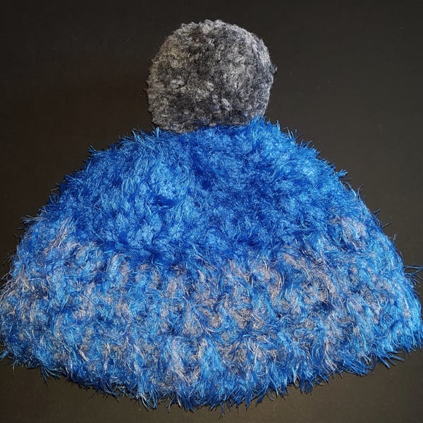 Blue and Grey Chunky Crochet Hat