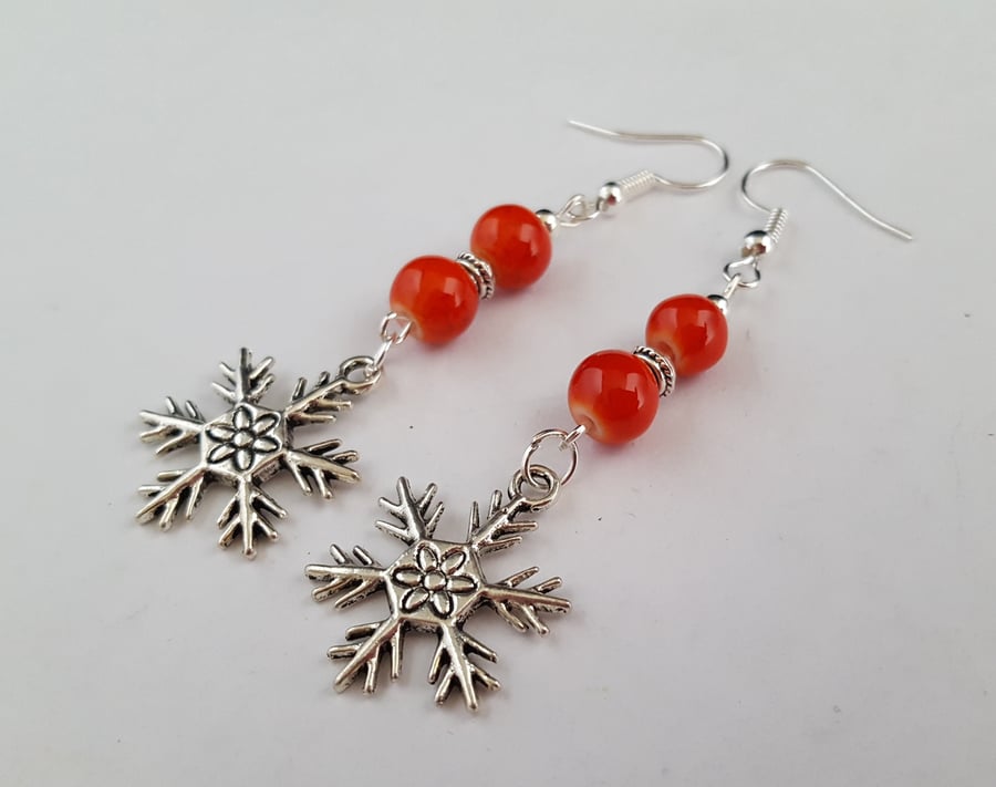 Christmas snowflake earrings - red and silver