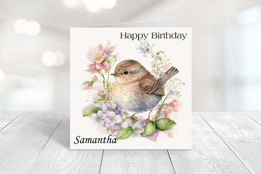 Personalised Spring Birds Birthday Card. Design 5