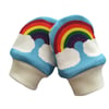 ORGANIC Baby SCRATCH MITTENS in RAINBOWS ON BLUE  A New Baby Gift Idea