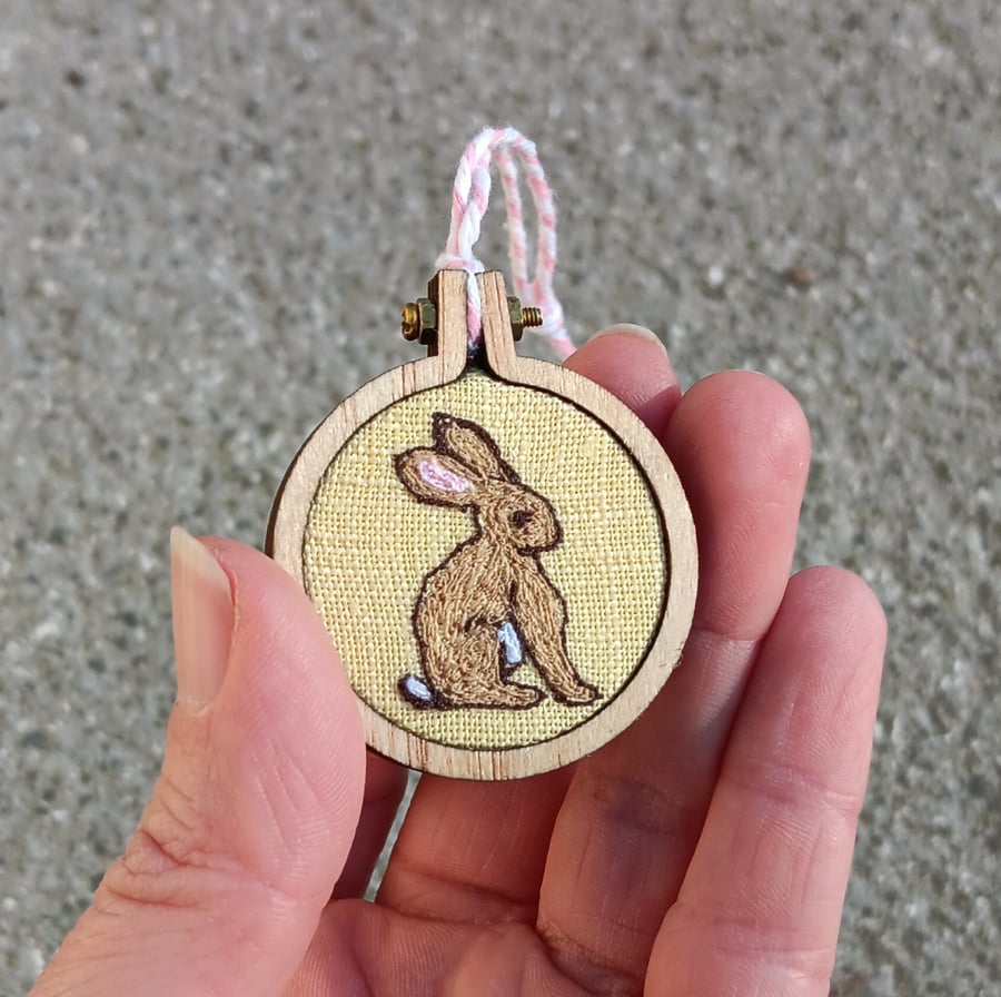 Hare Mini Embroidery Hoop Hanging Decoration 