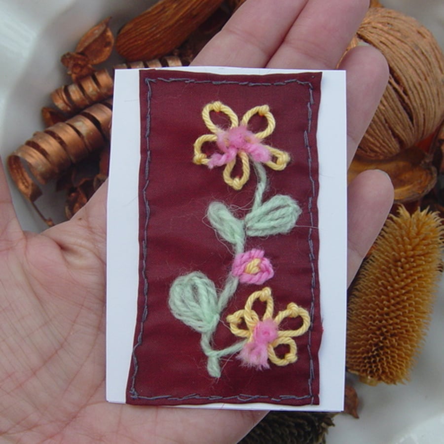 Pay it Forward!  Floral Strip Mixed Media Embroidered ACEO.
