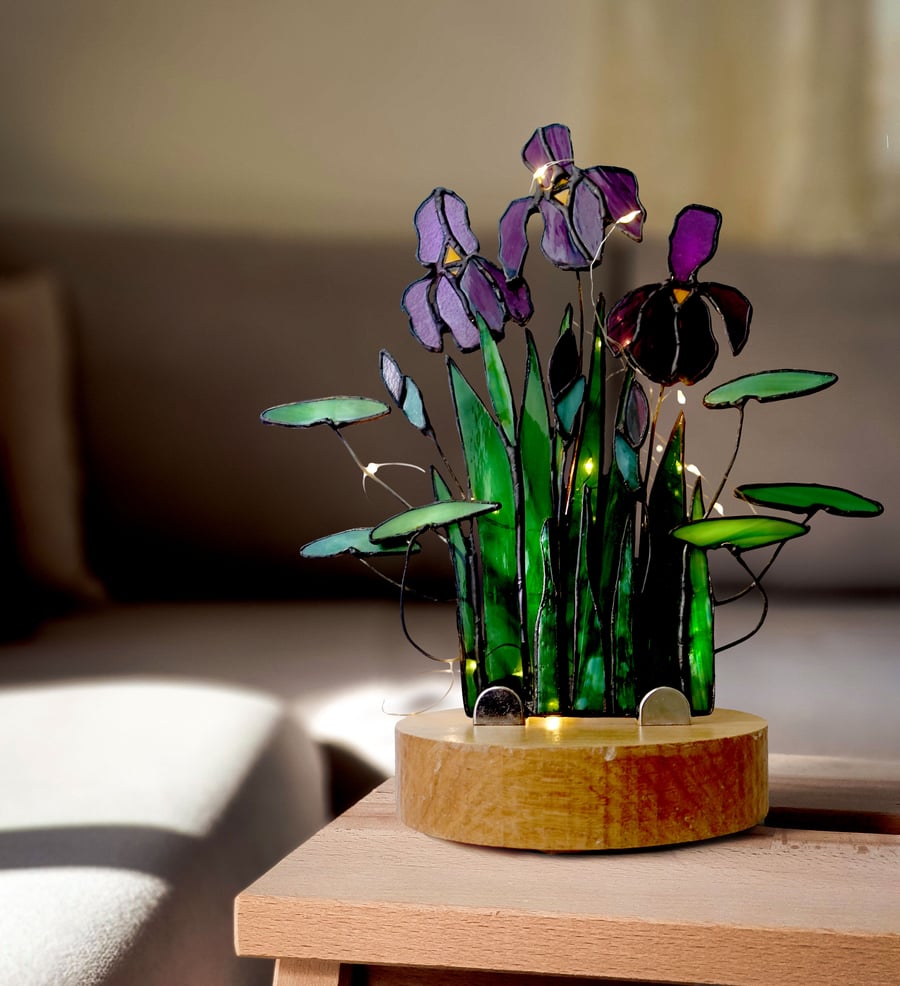 Stained glass tealight lamp suncatcher - Iris a - Folksy