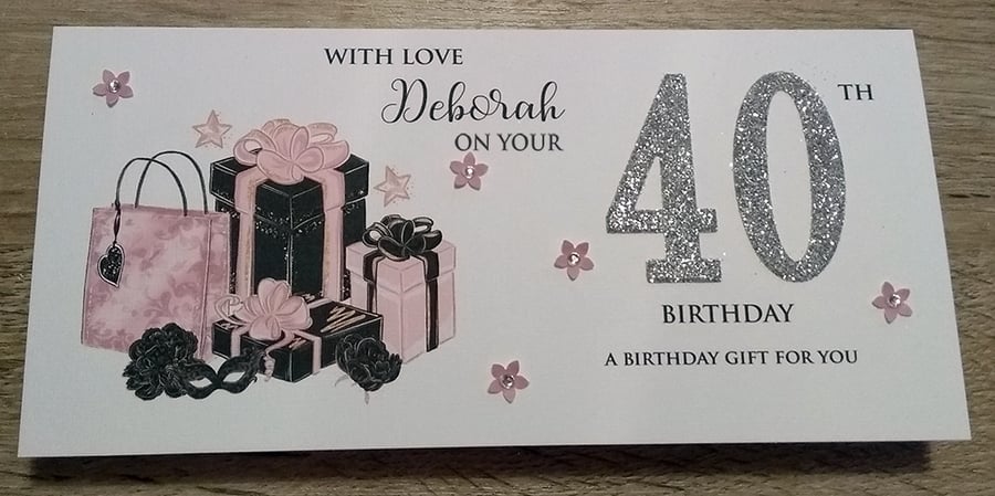 Black & Pink Presents Birthday Money,Gift Voucher Wallet-30th,40th,50th Any Age 