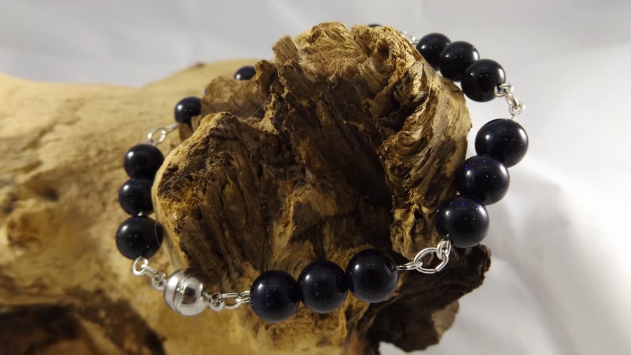 Blue Sandstone bracelet with magnetic clasp unisex