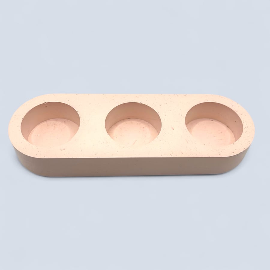 Light Peach Pink Speckled Triple Tealight Holder Minimalist Candle Holder