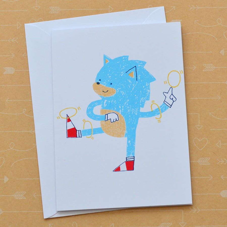 Sonic the Hedgehog - Hand Screen Printed Card
