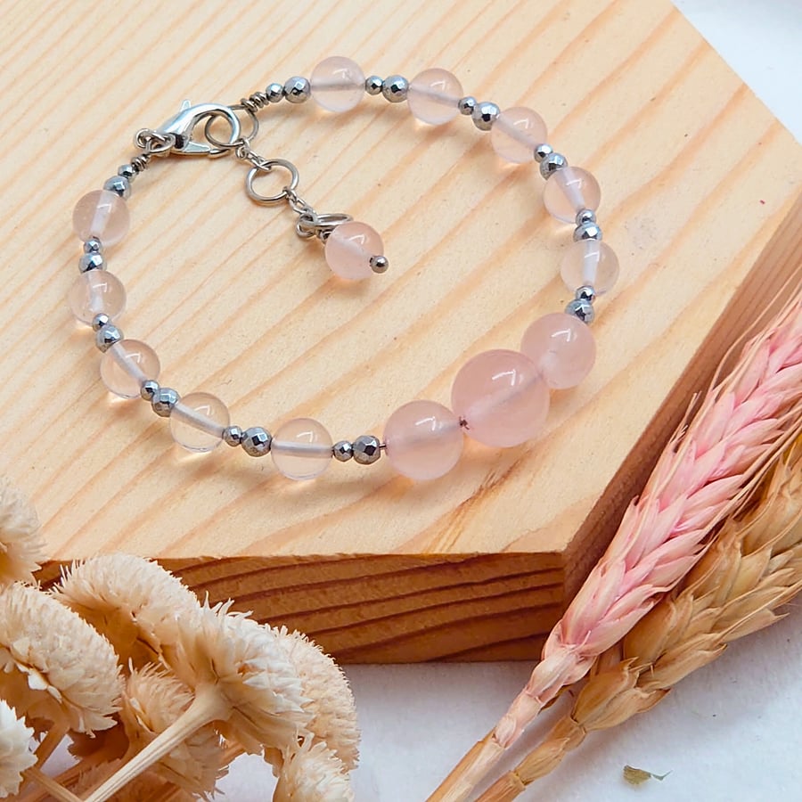 Healing Crystal Bracelet Elastic Bangle Madagascan Rose Quartz Rose Quartz