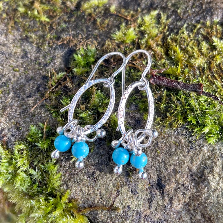  Sterling silver and turquoise turquenite small dangly earrings