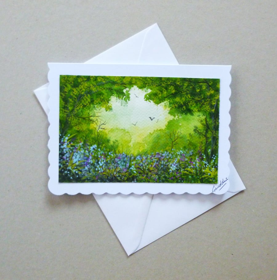 original art woodland bluebell greetings card ( ref FA 119 B5 )