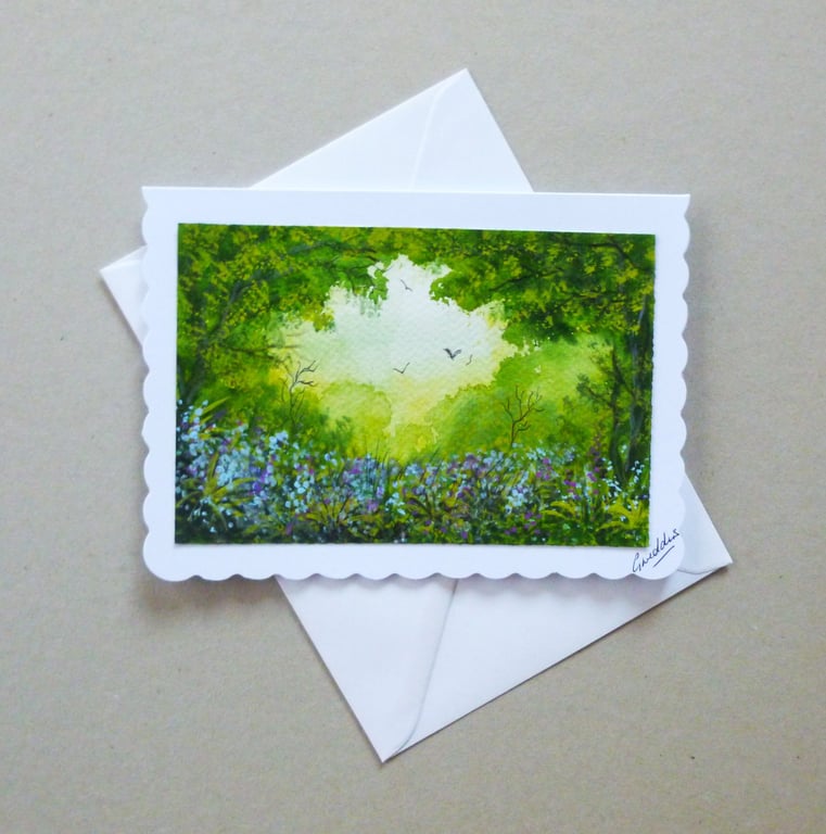 original art woodland bluebell greetings card ( ref FA 119 B5 )