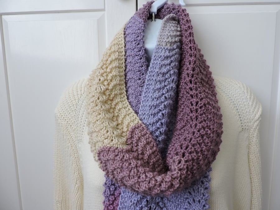  Knitted Scarf Lavender Lilac Rose Pink Clematis Pink Cream