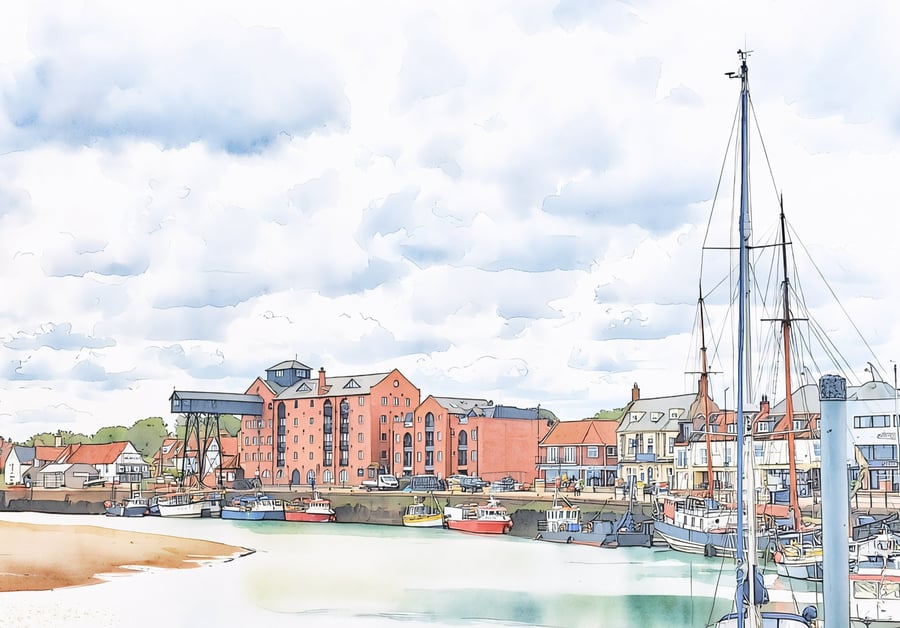 Wells-Next-The-Sea Greeting Card A5 Boats North Norfolk 