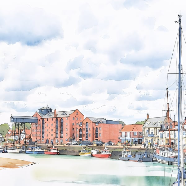 Wells-Next-The-Sea Greeting Card A5 Boats North Norfolk 