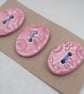 3 Medium Oval Shell Pink Brocade Pattern Ceramic Buttons - Image 2