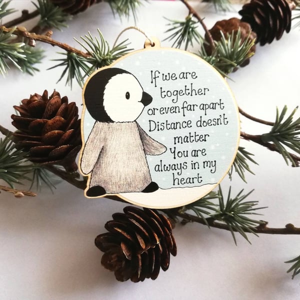 Always In My Heart Wooden Penguin Hanger