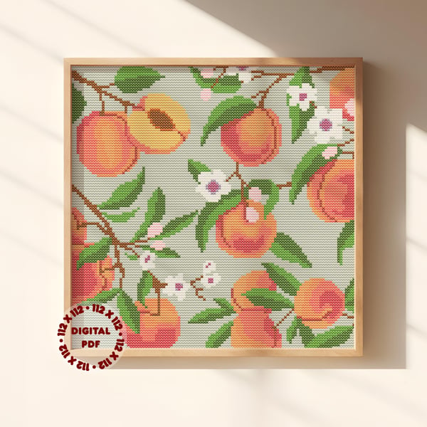 Peach Branches Cross Stitch Pattern (Needlepoint Compatible), Instant PDF