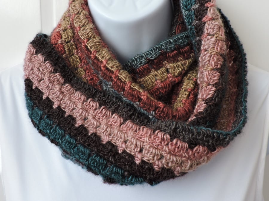  Infinity Scarf  Pink Teal Russet Taupe Grey