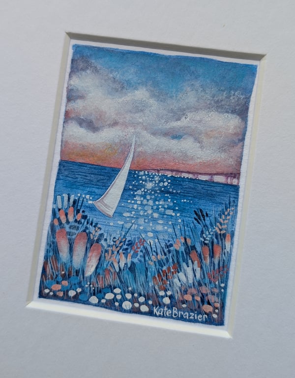 Sail Away - Original miniature. A5 Mounted