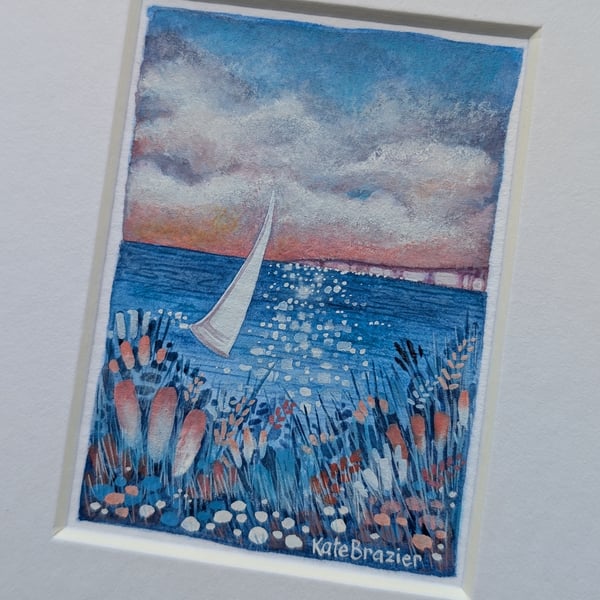 Sail Away - Original miniature. A5 Mounted