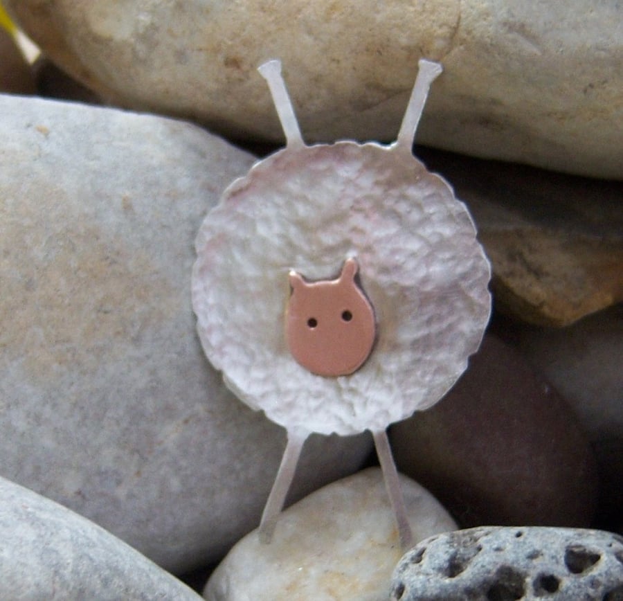Sheep With Knitting Needles Brooch