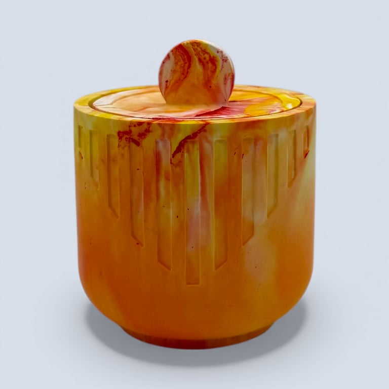 Sunset orange marbled jewellery box with lid for rings and keepsakes